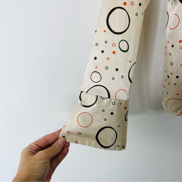 Vintage cream brown black orange satin retro 70s button front top medium - Picture 5 of 7
